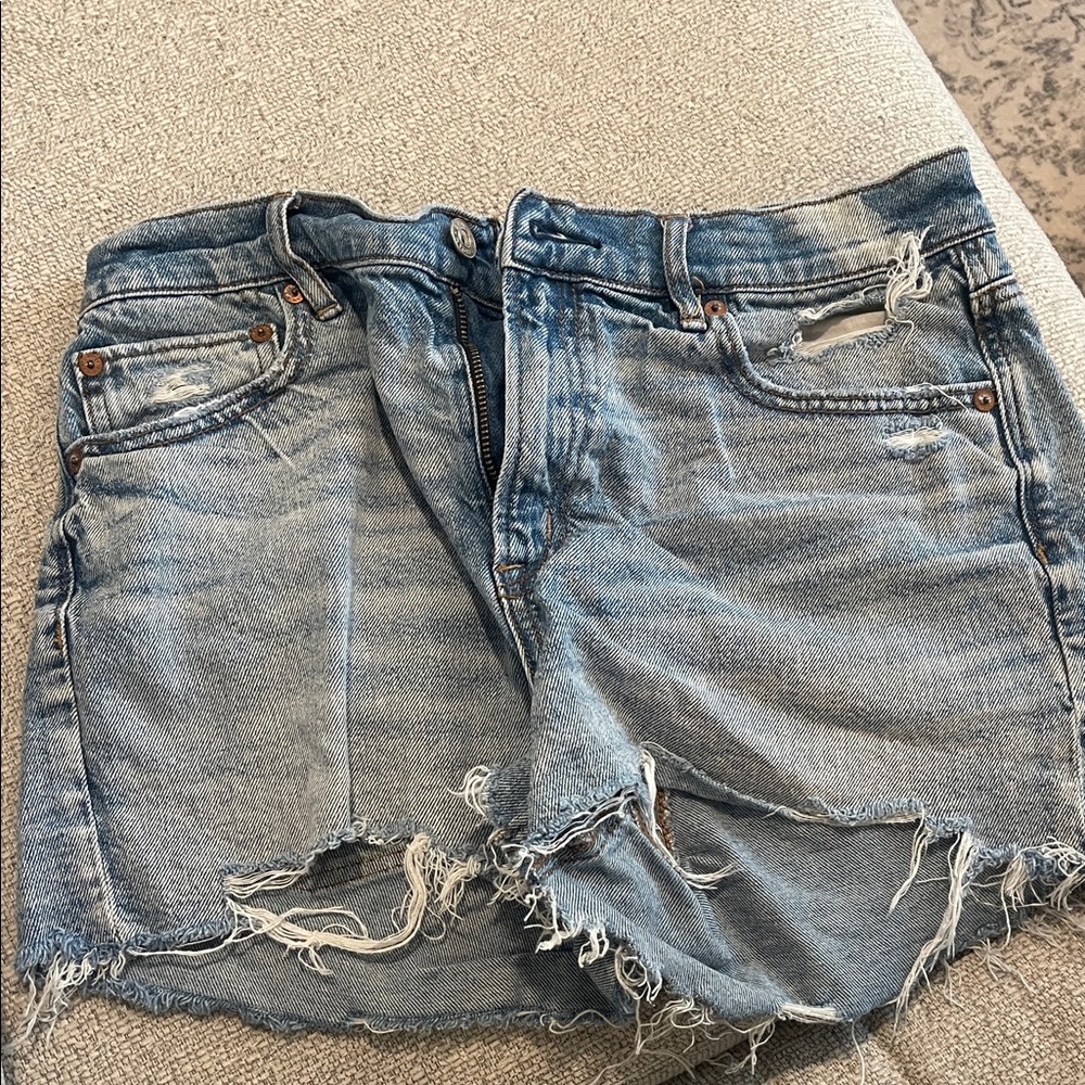 American Eagle Outfitters Light Blue Distressed Denim Shorts